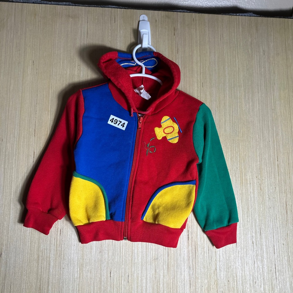 Vintage Celebrity Kids Hoodie Unisex Toddler Color Block Airplane Zip Up 90s